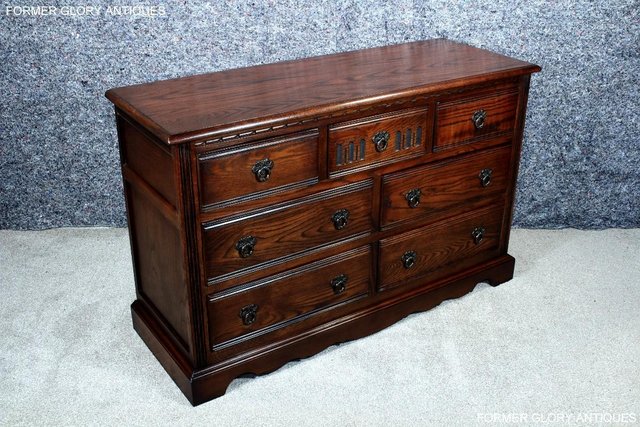 Image 14 of OLD CHARM TUDOR BROWN CARVED OAK CHEST OF DRAWERS SIDEBOARD