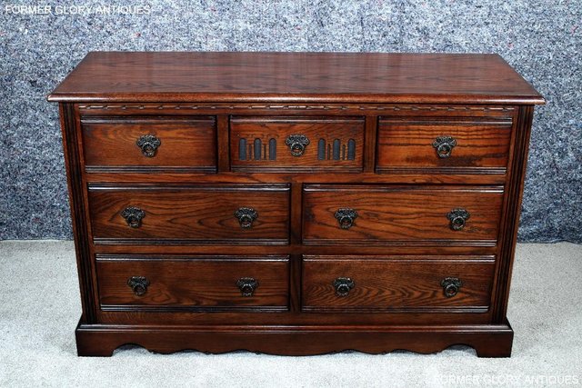 Image 15 of OLD CHARM TUDOR BROWN CARVED OAK CHEST OF DRAWERS SIDEBOARD