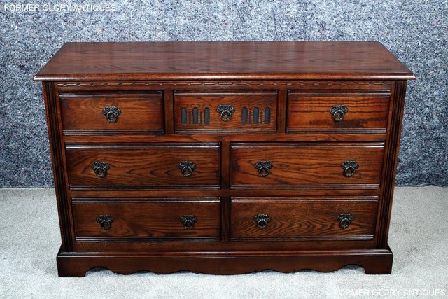 Image 19 of OLD CHARM TUDOR BROWN CARVED OAK CHEST OF DRAWERS SIDEBOARD