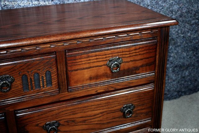 Image 21 of OLD CHARM TUDOR BROWN CARVED OAK CHEST OF DRAWERS SIDEBOARD