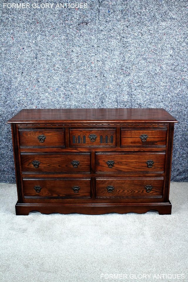 Image 24 of OLD CHARM TUDOR BROWN CARVED OAK CHEST OF DRAWERS SIDEBOARD