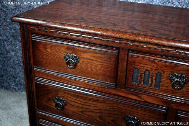 Image 29 of OLD CHARM TUDOR BROWN CARVED OAK CHEST OF DRAWERS SIDEBOARD