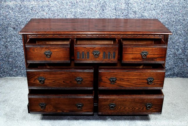 Image 32 of OLD CHARM TUDOR BROWN CARVED OAK CHEST OF DRAWERS SIDEBOARD