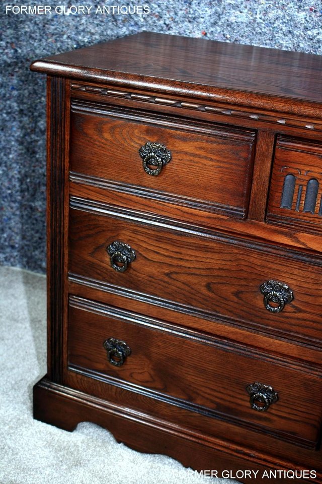 Image 33 of OLD CHARM TUDOR BROWN CARVED OAK CHEST OF DRAWERS SIDEBOARD