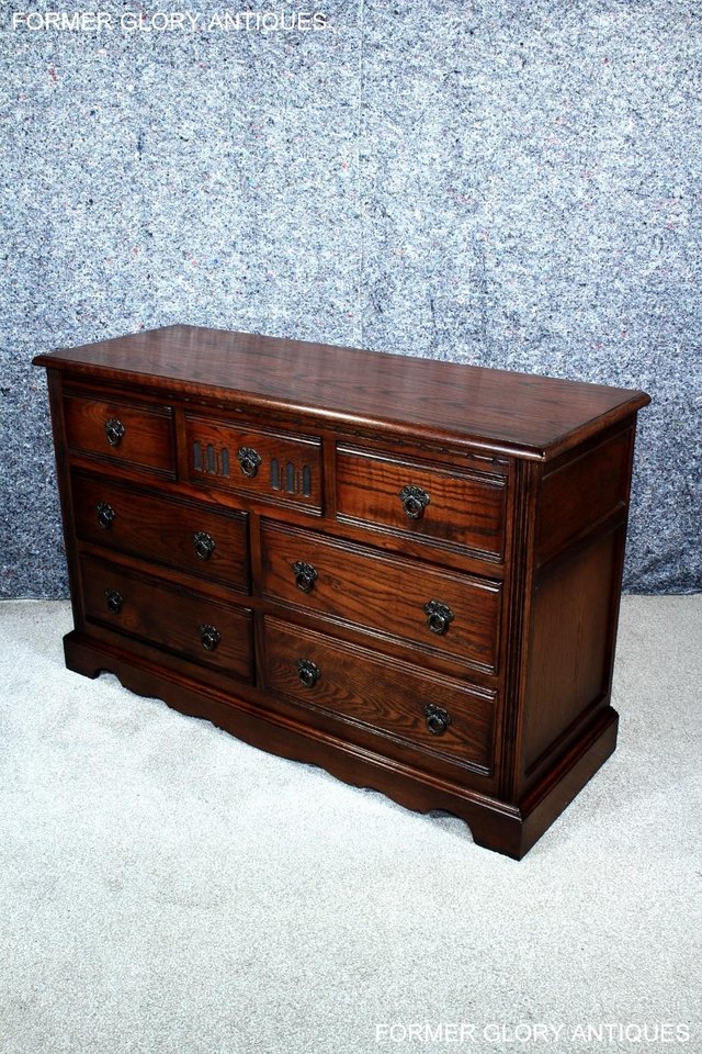 Image 47 of OLD CHARM TUDOR BROWN CARVED OAK CHEST OF DRAWERS SIDEBOARD