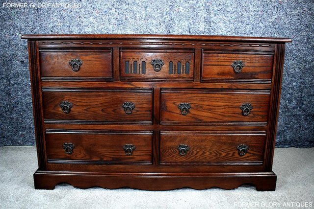 Image 50 of OLD CHARM TUDOR BROWN CARVED OAK CHEST OF DRAWERS SIDEBOARD