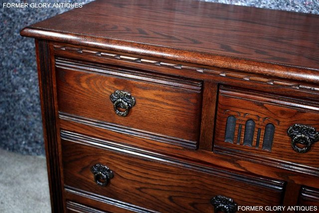 Image 54 of OLD CHARM TUDOR BROWN CARVED OAK CHEST OF DRAWERS SIDEBOARD