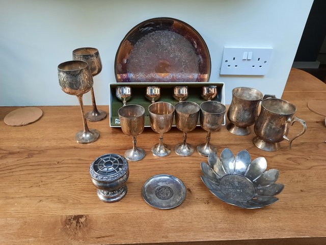 Preview of the first image of Silver Plated Goblets, Tray, Egg Cups, Tankards More.