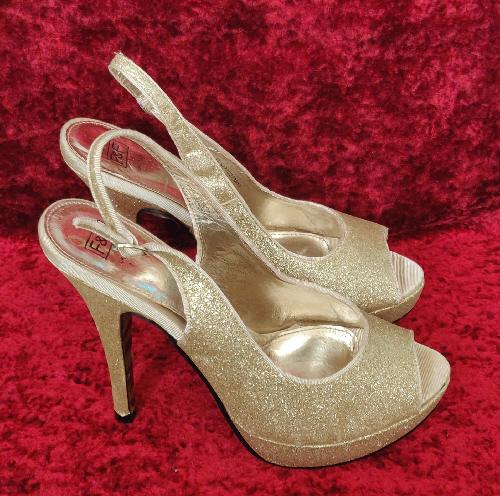 Image 4 of Ladies Brand New Gold Glittered Stiletto Shoes - Size 7