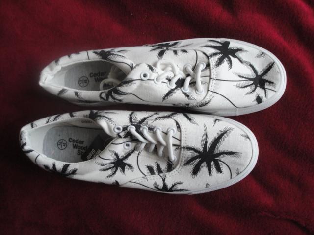 Preview of the first image of White Plimsoles / Beach Shoes with Black Tree Type Pattern..