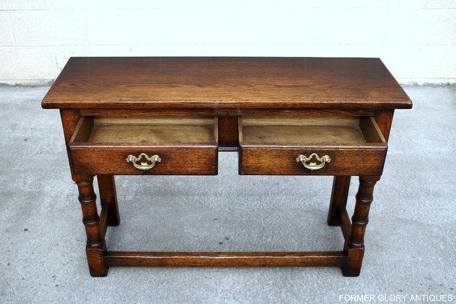 Image 4 of SOLID OAK TWO DRAWER HALL LAMP PHONE CONSOLE TABLE SIDEBOARD