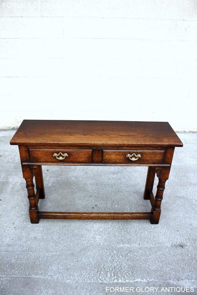 Image 8 of SOLID OAK TWO DRAWER HALL LAMP PHONE CONSOLE TABLE SIDEBOARD