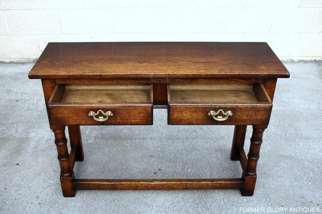 Image 11 of SOLID OAK TWO DRAWER HALL LAMP PHONE CONSOLE TABLE SIDEBOARD
