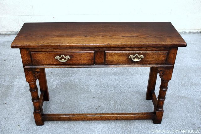 Image 14 of SOLID OAK TWO DRAWER HALL LAMP PHONE CONSOLE TABLE SIDEBOARD
