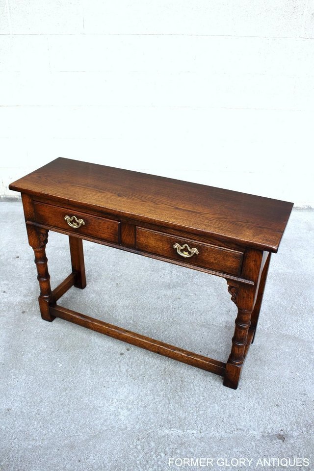 Image 17 of SOLID OAK TWO DRAWER HALL LAMP PHONE CONSOLE TABLE SIDEBOARD
