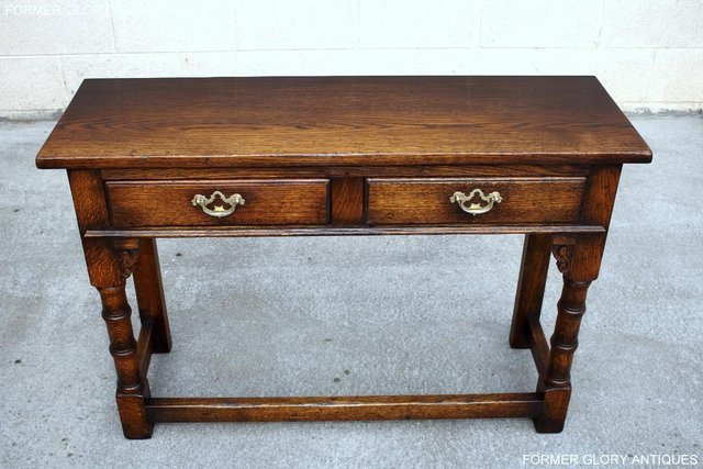 Image 23 of SOLID OAK TWO DRAWER HALL LAMP PHONE CONSOLE TABLE SIDEBOARD