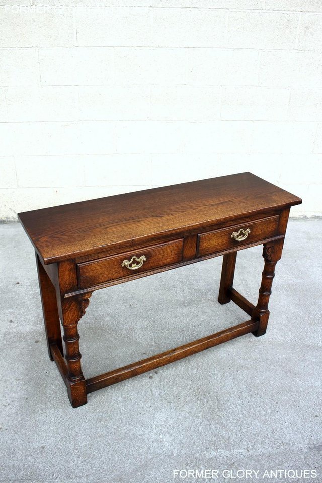 Image 27 of SOLID OAK TWO DRAWER HALL LAMP PHONE CONSOLE TABLE SIDEBOARD