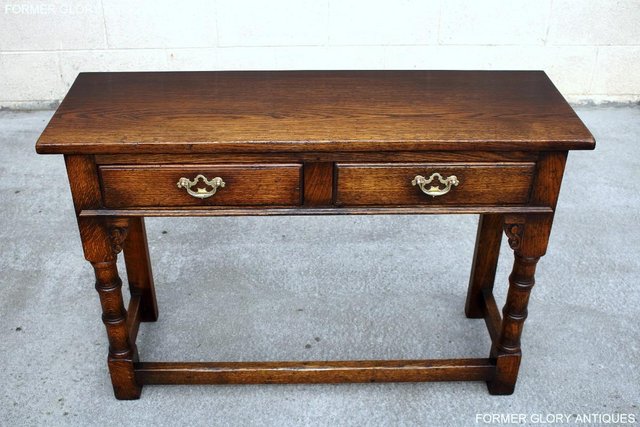 Image 34 of SOLID OAK TWO DRAWER HALL LAMP PHONE CONSOLE TABLE SIDEBOARD