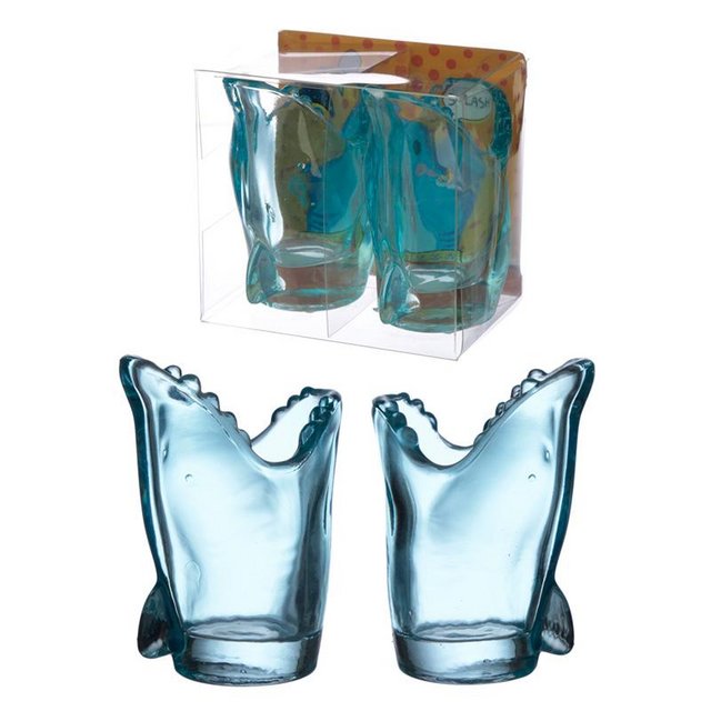 Preview of the first image of Fun Collectable Glass Shot Glass Set of 2 - Shark (45ml)..