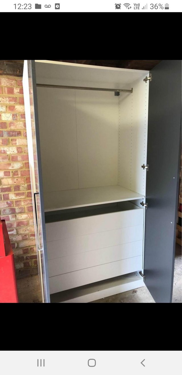 Image 2 of Large 2 door wardrobe white & grey colour