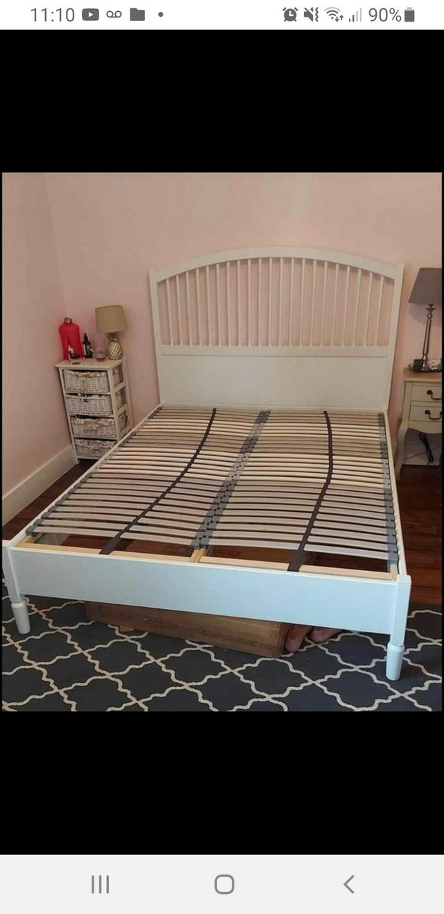Preview of the first image of Ikea white colour wooden king size bed frame.
