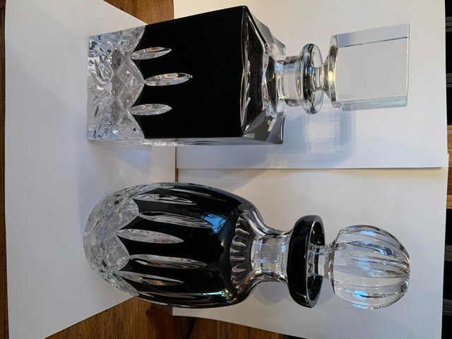 Image 3 of 2 x Waterford Lismore Black Crystal Decanters, 4 glasses