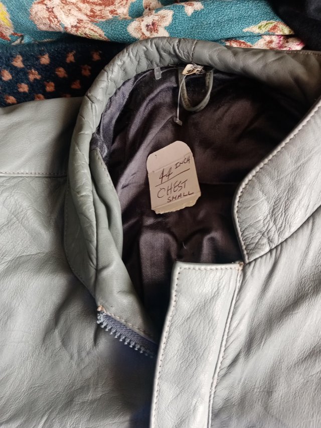 Preview of the first image of Grey Leather Jacket, stylish older but good condition.