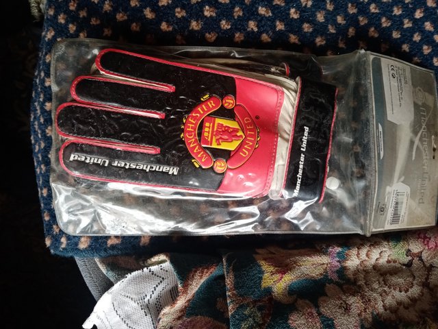 Preview of the first image of Manchester United Goal Keeper Gloves, c 1990s.