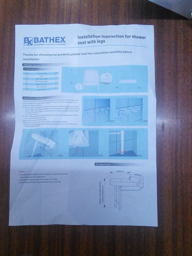 Image 2 of Bathex wall mounted shower seat.