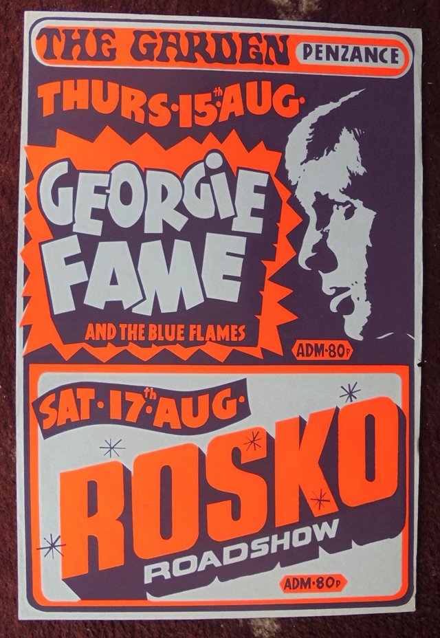 Preview of the first image of 1974 Georgie Fame gig poster at The Garden, Penzance.