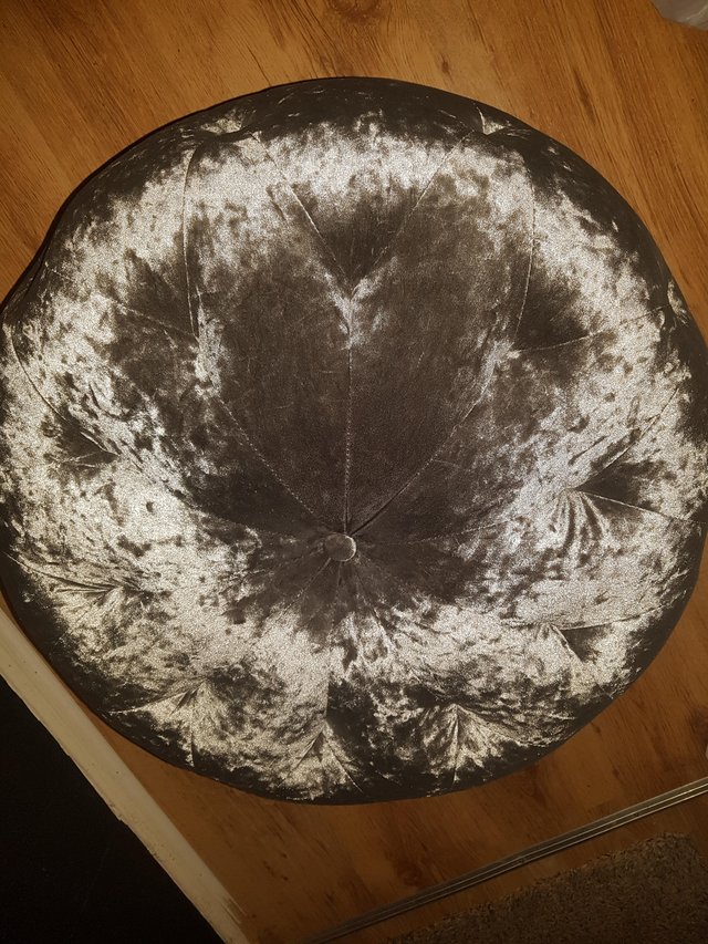 Preview of the first image of Silver crushed velvet stool/pouf.