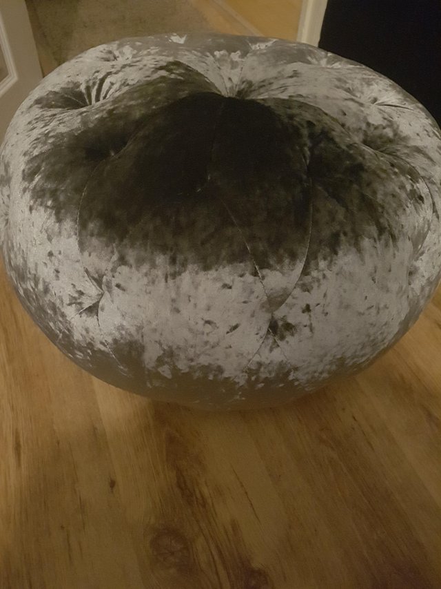 Image 2 of Silver crushed velvet stool/pouf