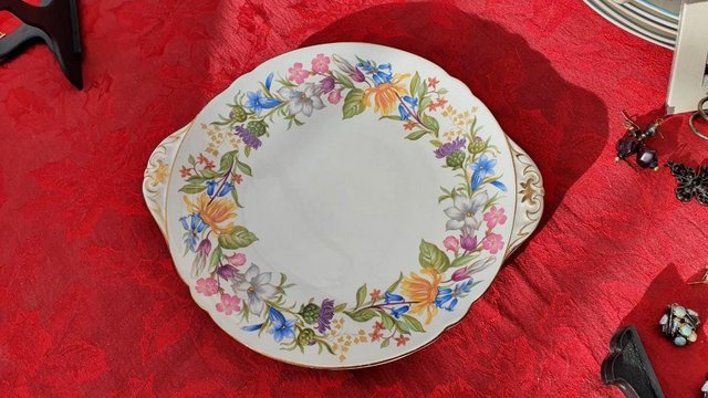 Preview of the first image of Shelley Bone China Spring Bouquet #13651 Sandwich/Cake Plate.