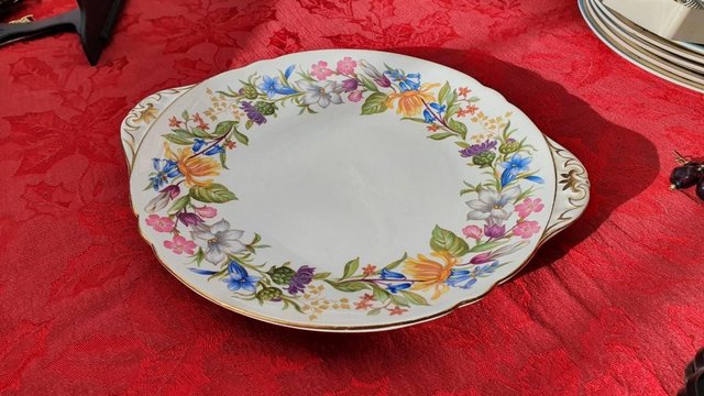 Image 2 of Shelley Bone China Spring Bouquet #13651 Sandwich/Cake Plate