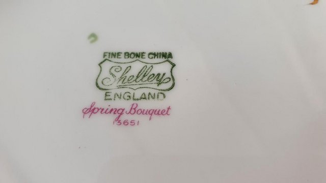 Image 3 of Shelley Bone China Spring Bouquet #13651 Sandwich/Cake Plate