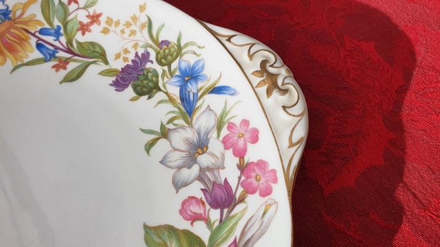 Image 4 of Shelley Bone China Spring Bouquet #13651 Sandwich/Cake Plate