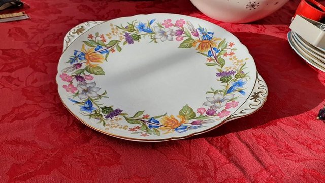 Image 5 of Shelley Bone China Spring Bouquet #13651 Sandwich/Cake Plate