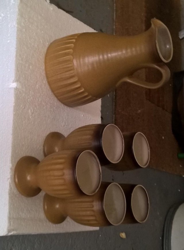 Preview of the first image of Honiton Pottery Wine Set 5 Goblets & Jug.
