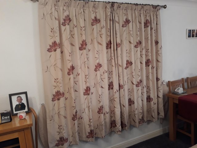 Preview of the first image of 2 pairs of Dunelm Pencil Pleat Curtains and Tie Backs.