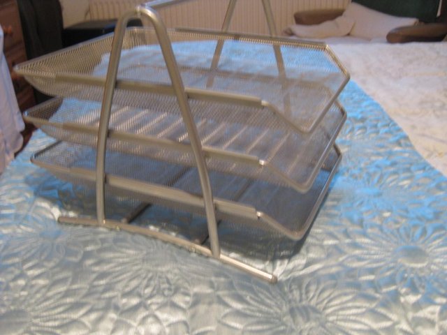 Preview of the first image of OFFICE FURNITURE. Mesh Desk Organiser. 3 Tier Letter Tray Or.