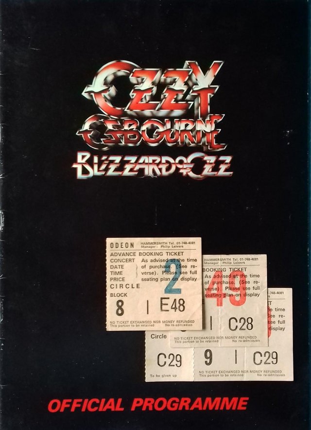 Preview of the first image of 1980 ‘Blizzard of Ozz’ UK Programme, Poster + concert stubs..