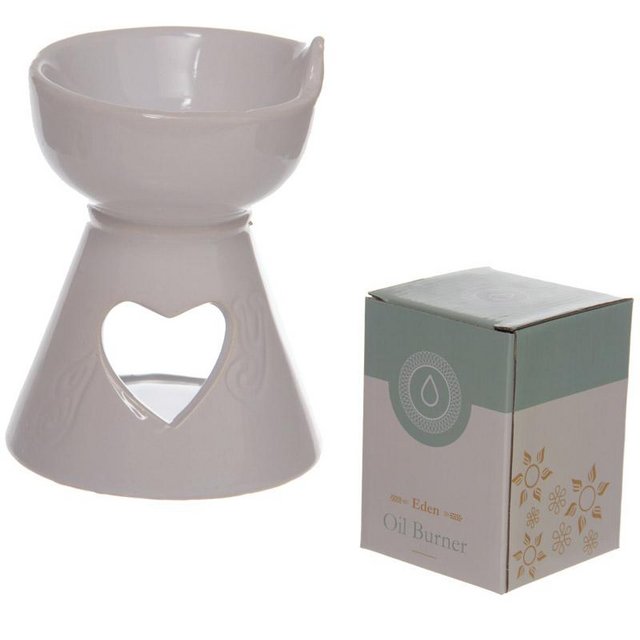 Preview of the first image of Simple White Heart Cut Out Ceramic Oil Burner.  Free postage.