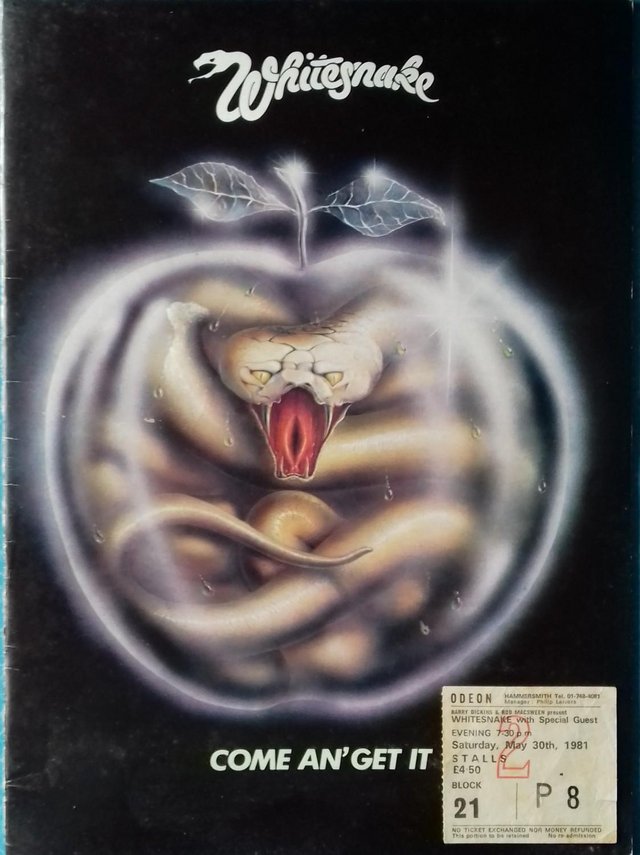 Preview of the first image of Whitesnake 1981 ‘Come An’ Get It’ Programme + concert stub..