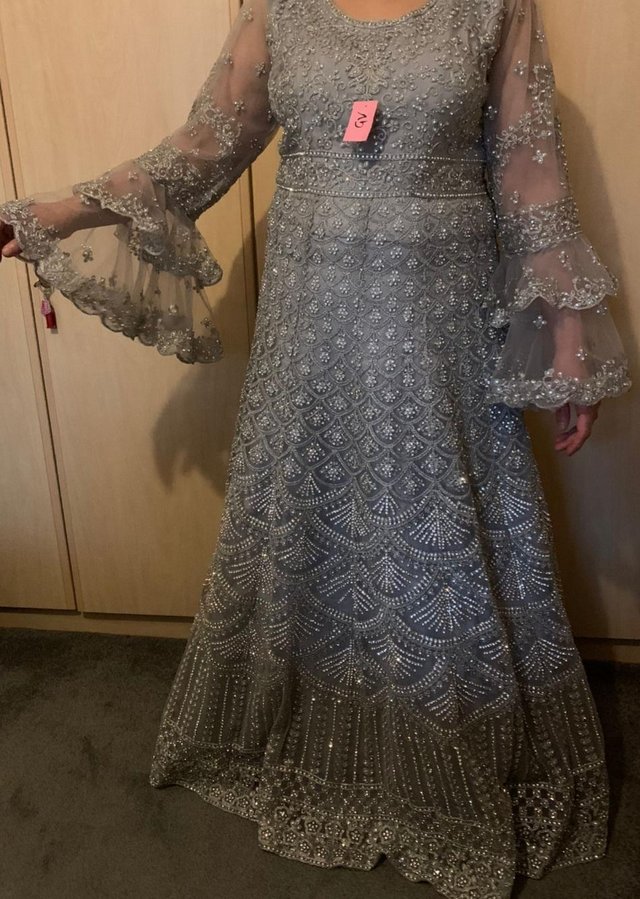 Image 2 of Asian Bollywood Grey Silver Bridesmaid Dress Size 14 16 BNWT