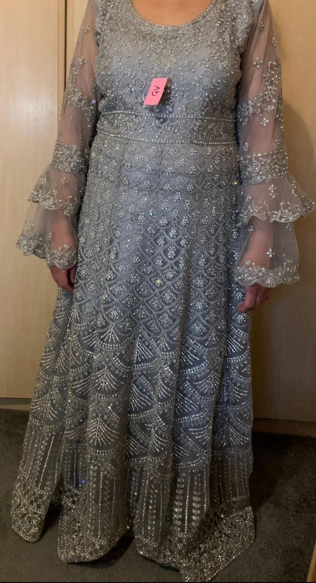 Image 3 of Asian Bollywood Grey Silver Bridesmaid Dress Size 14 16 BNWT