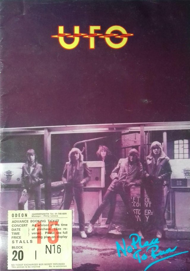 Preview of the first image of UFO ‘No Place To Run’ 1980 UK Tour Programme + concert stub..