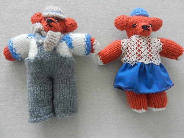 Preview of the first image of 2 Hand Knitted Wool Teddy Bears New -17cm Tall.