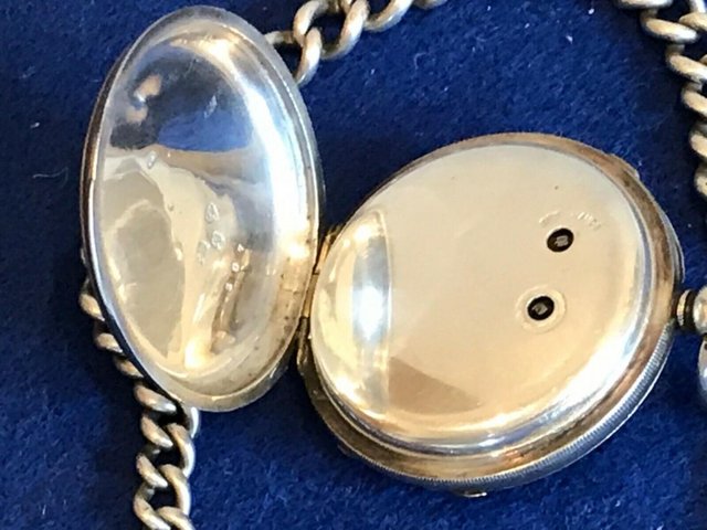 Image 5 of Silver cased chronograph key wind pocket watch + chain