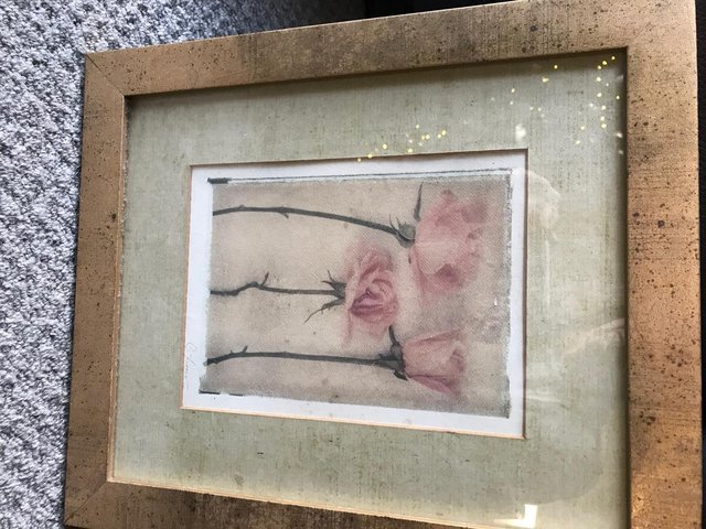 Image 3 of Pair of rose pictures in metal effect frames