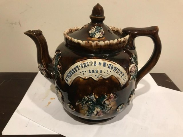 Preview of the first image of Barge ware teapot 1883 fantastic Victorian.